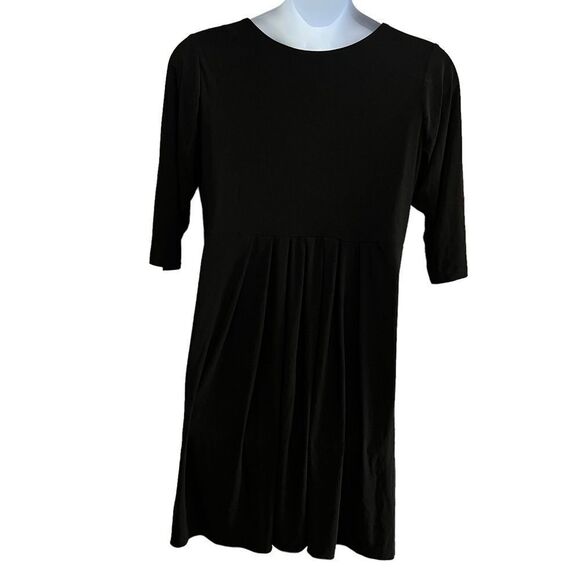 Lennie for Nina Leonard Elbow Sleeve Black Matte Jersey Fit & Flare Dress - Picture 5 of 8